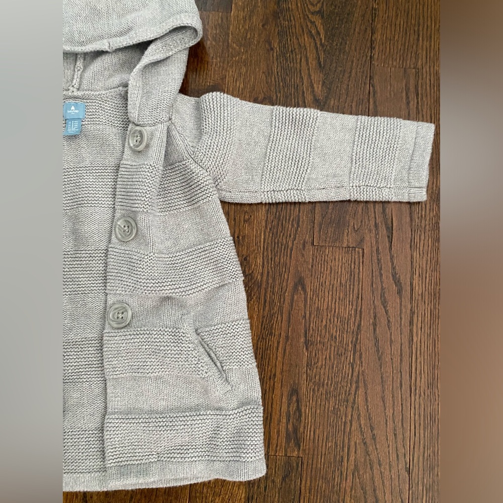 Baby GAP- 100% cotton Hooded Knit Cardigan Light Gray pockets button front 3yrs - Picture 6 of 12